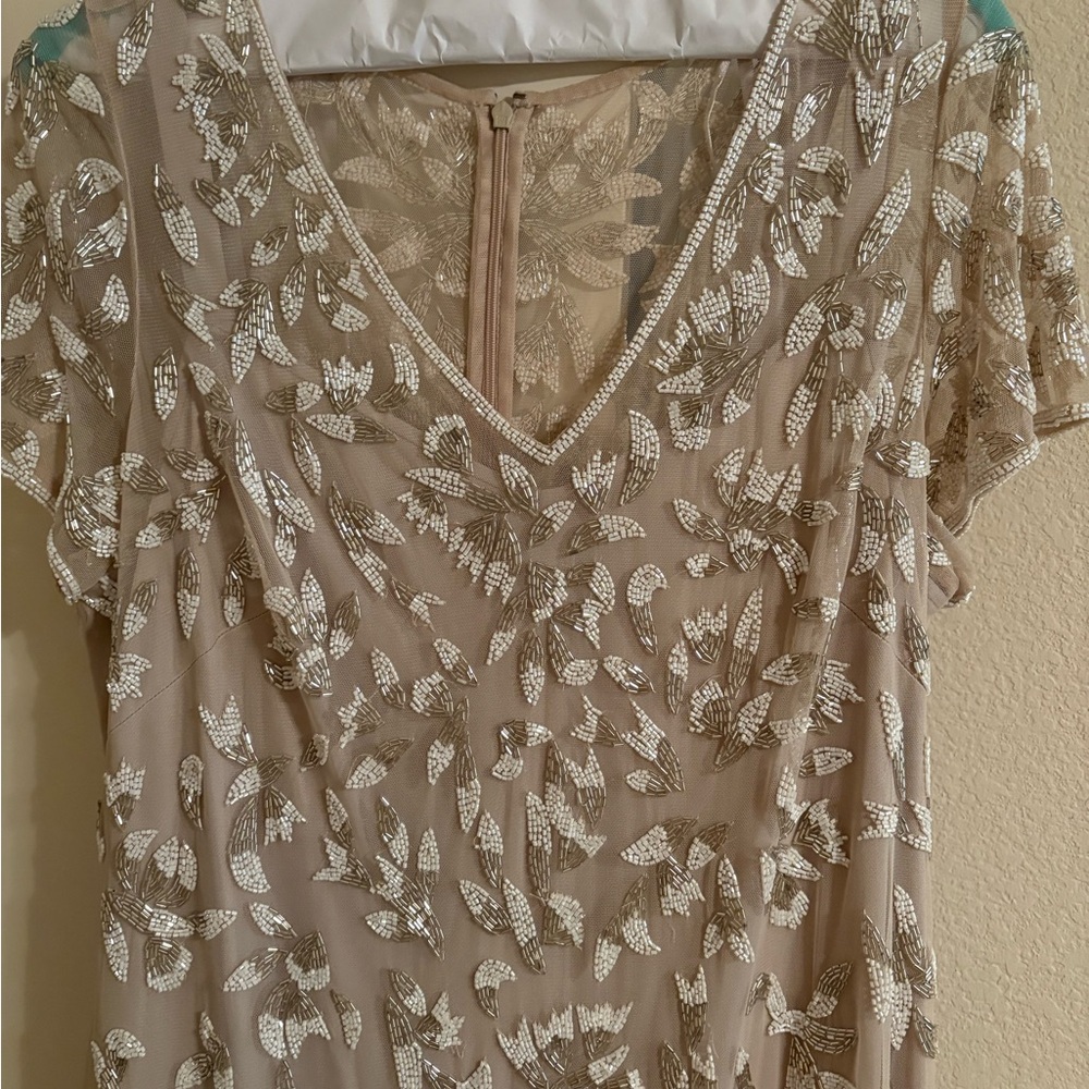 Adrianna Papell Lace Dress with Cream and Silver Details